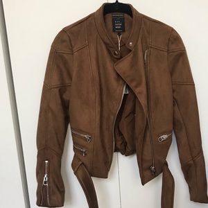 ZARA soft dark caramel biker jacket NWT